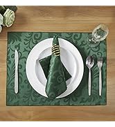 HommxJF 4 Pieces Scroll Damask Jacquard Green Placemats,13 x 19 inch Protect Surface Heat and Sta...