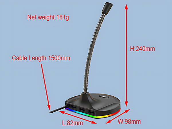Blapsuro M8 USB Computer Microphone with Mute Button and RGB Lighting,Plug&amp;amp;Play Mic