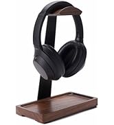 NIRVASH Walnut Headphone Stand, Wood Headset Stand for Desk, Wooden Universal Headphone Holder wi...