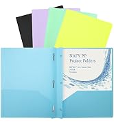 NAFY Project Folders with 2 Pockets,Plastic File Folders 5 Packs 5 Colors with 3 Fasteners A4 Let...