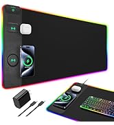 Mouse Pad with Wireless Charging, RGB Gaming Desk Mat, 31.5"x15.7" Large XXL Desk Pad, 15 Lightin...