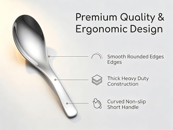 Heavy Duty Thick Short Handle Stainless Steel Ramen Spoon set of 6