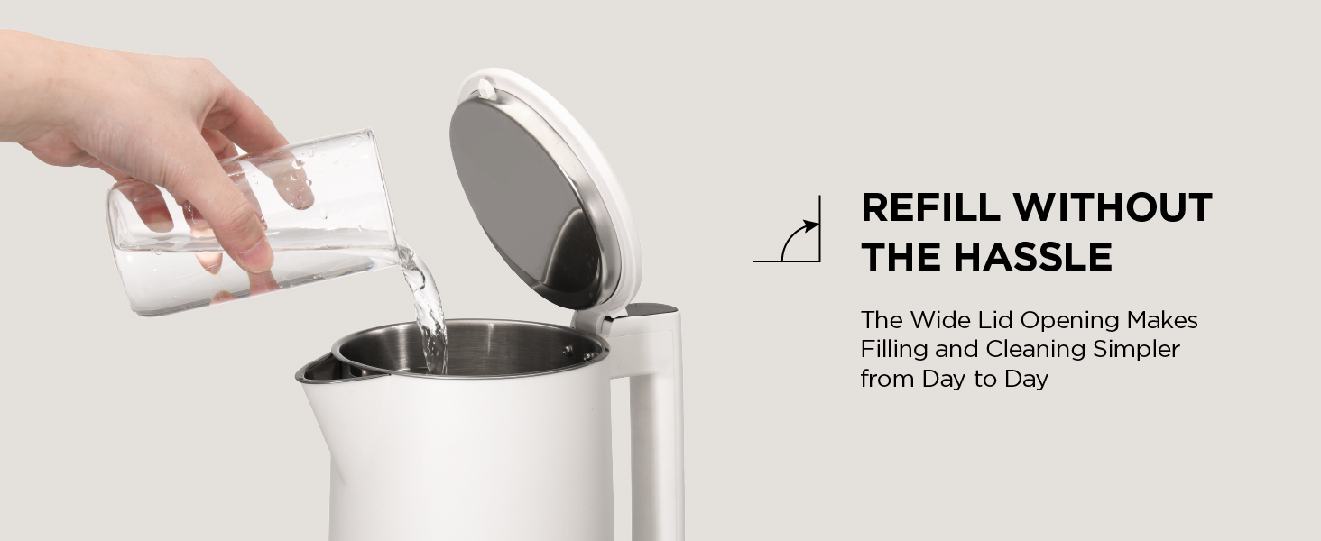 Insulated double wall electric teakettle, cool touch kettle with auto shut off and boil dry safety