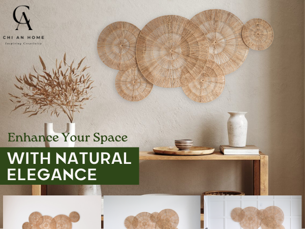 Natural jute wall decor by Chi An Home enhancing living room space with handmade elegance