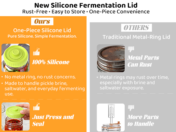 New Silicone Fermentation LidRust-Free. Easy to Store.One-Piece Convenience