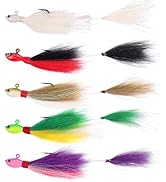 Natufish Bucktail Jigs Saltwater 3Pcs/5Pcs Fish Hair Jig Lure Hooks,Fishing Hair Swimbait Jig Hea...