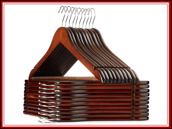 Walnut Wooden Suit Hangers, Set of 20 Hangers for Outfits, Jackets, Pants, Trousers, Dresses