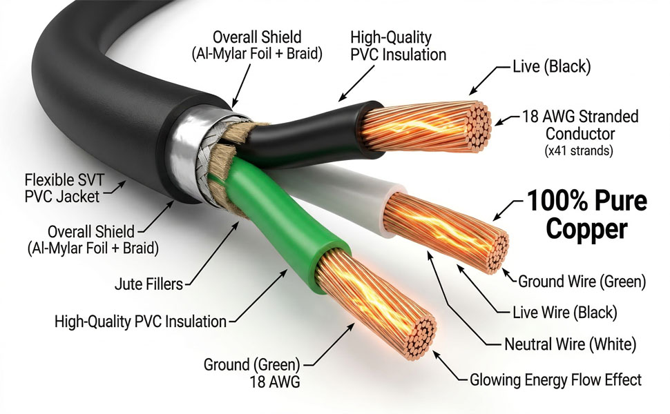 Heavy duty 18 AWG power cable with 100% pure copper core and SVT PVC jacket
