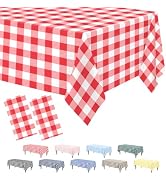 Kopokita 2 Pack Red Gingham Tablecloth, 54 x 108 Inches Red and White Checkered Tablecloths Plast...