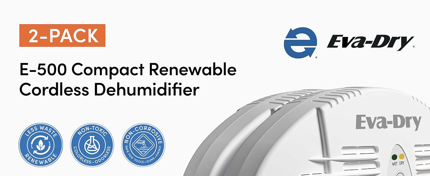 Eva-Dry E-500 Compact Renewable Cordless Dehumidifier 2-Pack