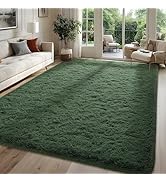 FALARK Fluffy Dark Green Rugs for Bedroom, 4x6 Feet Area Rug for Living Room, Soft Shaggy Plush C...