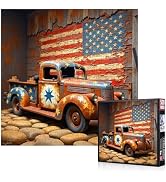 500 Piece Jigsaw Puzzle for Adults - Vintage American Flag Truck Puzzle, 18.1" Retro Automotive &amp;...