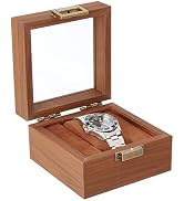 AHANDMAKER Single Watch Display Stand with Clear Glass Window Wood Watch Gift Box Watch Holder fo...