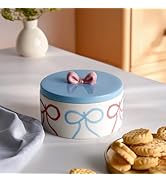 Cookie Jars with Lid Airtight, Wide Mouth Large Ceramic Food Storage Containers, Hand-Drawn Bow K...