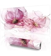 Pink Alcohol Ink Desk Mat (31.5 x 11.8 Inch), Large Abstract Floral Mouse Pad with Gold Accents, ...