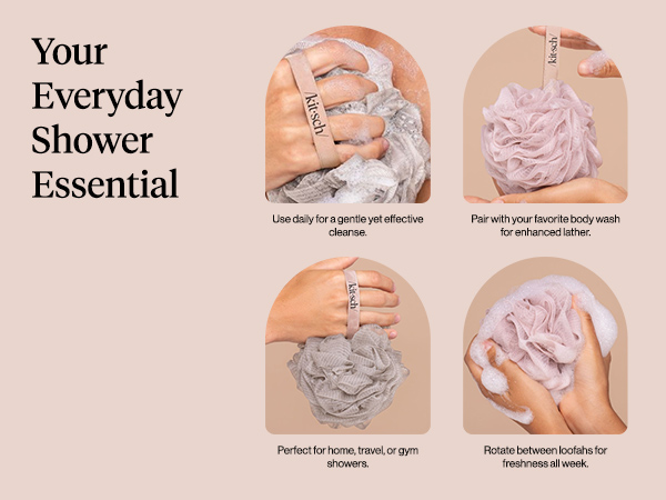 Kitsch Shower Loofah – Soft Mesh Body Scrubber &amp;amp; Bath Sponge for Daily Gentle Cleansing