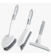 3 Pack Heavy-Duty Scrub Brush Set, Grout Brush, Shower Squeegee, Shower Cleaning Brush with Non-S...