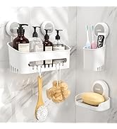 LUXEAR 3 Packs Shower Caddy Suction Cup Set - Shower Shelf+Soap Dish+Toothbrush Holder - 1 Second...