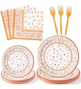 K1tpde Fall Bandana Party Tableware - 96PCS Cholo Gangsta Theme Orange Paper Plates Set Disposabl...