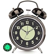 Lesipee Loud Alarm Clock for Heavy Sleeper, 4'' Twin Bell Battery Operated Metal Clocks with Nigh...