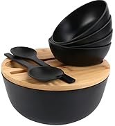 ShineMe Salad Bowls, Large Salad Bowl with Lid and Servers, Bamboo Salad Bowl Set with 4Pack Smal...