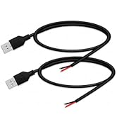 24AWG USB 2.0 Male 2 Pin Bare Wire Pigtail Cable, 5V 2A USB Extension Cable Open End for DIY Repa...