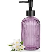 Topsky Stripe Glass Soap Dispenser with Black Plastic Pump, 400ml Liquid Hand Soap Dispenser, Rus...