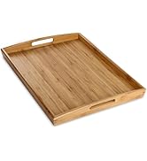 Joy&amp;Grace Bamboo Serving Tray with Handles, Dinner Food Tray for Bed Breakfast Eating and Serving...