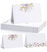 QDOAOF-60pcs Floral Wildflower Place Cards, Paper Size 4.33x3.54 Inch, Tent Card, Escort Card, Na...