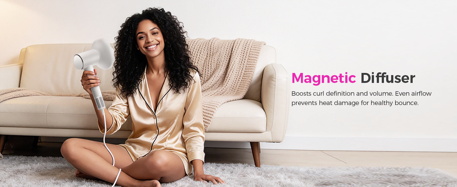 Magnetic diffuser: snaps on in seconds, enhances curls &amp;amp; waves – bouncy volume, natural definition.