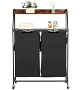 VEVOR 2 Tiers Laundry Sorter, Tall Laundry Hamper with Metal Frame and Wooden Tabletop, 2 Section...