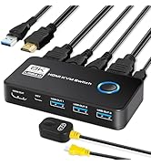 8K@60Hz HDMI 2.1 KVM Switch for 1 Monitor and 2 Computers, with 3 USB 3.0 Ports for Sharing Monit...