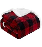 Touchat Sherpa Red and Black Buffalo Plaid Christmas Twin Blanket 60" X 70", Fuzzy Fluffy Soft Co...