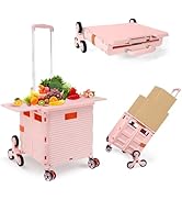 Foldable Utility Cart with Stair Climbing Wheels,Collapsible Rolling Crate with Magnetic Lid Tele...