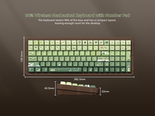 98% Wood Creamy Keyboard with Number Pad, Wireless Frog Keyboard Mechanical Gaming Keyboard