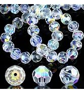 Dowarm 200 Pieces Round Crystal Glass Beads for Jewelry Making, 6MM Rondelle Crystal Beads for Cr...