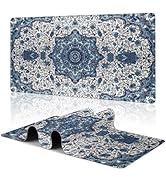 Large Gaming Mouse Pad Blue Boho Rug Texture Desk Mat Mouse Pad Extended XL Mousepad, Large Non-S...
