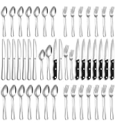 PHILIPALA Silverware Set, 48-Piece Flatware Set with Steak Knives for 8, Stainless Steel Mirror C...