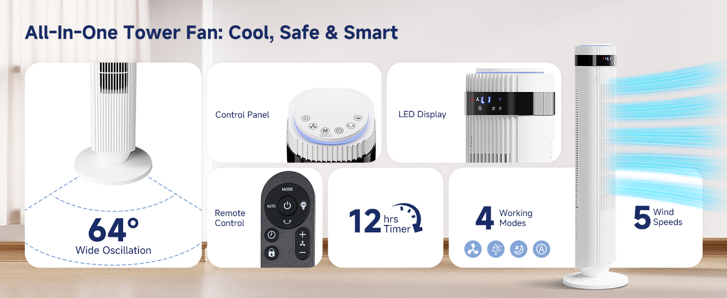 Oscillating Standing Bladeless Fan with Remote