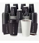 Biotakeware 50 Pack 12 oz Disposable Coffee Cups with Lids and Straws, Insulated To Go Paper Coff...