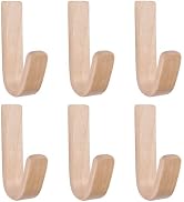 MOROBOR 6 Pcs Birch Self Adhesive Wall Hooks, J-Type Adhesive Hooks Natural Wooden Coat Hangers W...