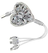 sdidzad 1PC 3 in 1 Multi Charging Cable, Bling Heart Shaped Retractable Car Charger Cable with Li...