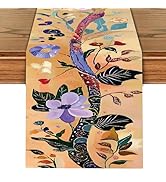 Elegant Floral Table Runner with Gold Accents – 13x72 Inch Linen-Look Fabric for Dining Table, Fe...