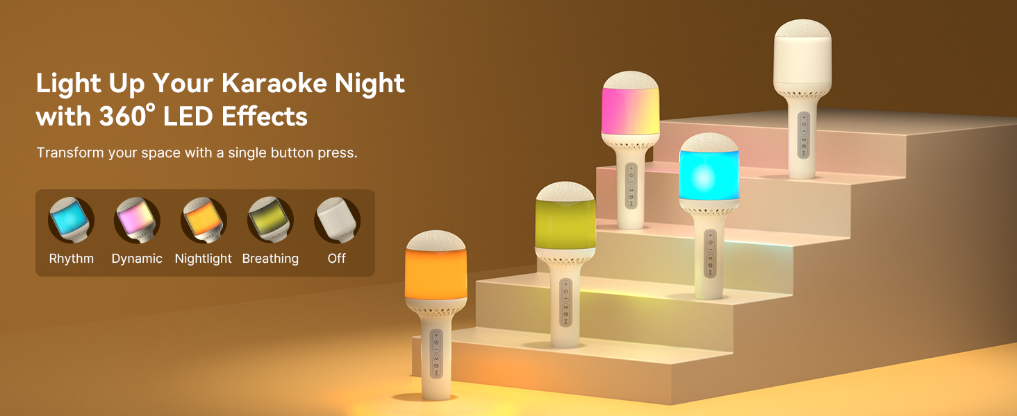 wireless karaoke microphone with dynamic RGB lighting