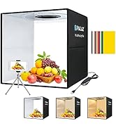 PULUZ Photo Light Box, 16" x 16" Professional Foldable Portable Studio Photography, Tri-Color Dim...