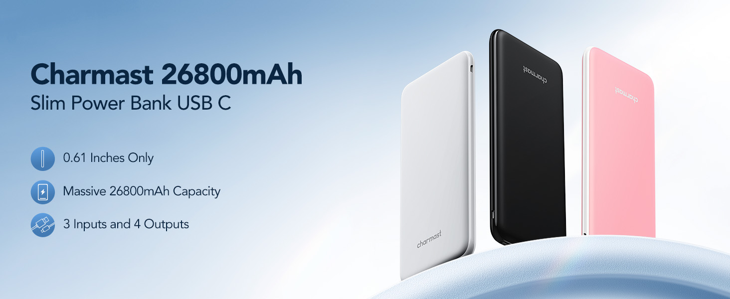 Charmast 26800mAh Slim Power Bank USB C