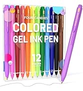 Four Candies Quick Dry Ink Colored Pens Set, 12 Colors Retractable Gel Pens, 0.7mm Fine Point Col...