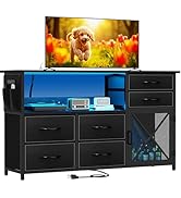 Dresser for Bedroom with LED Lights, TV Stand with Charging Station for 50 inch TV, 6 Drawers Che...