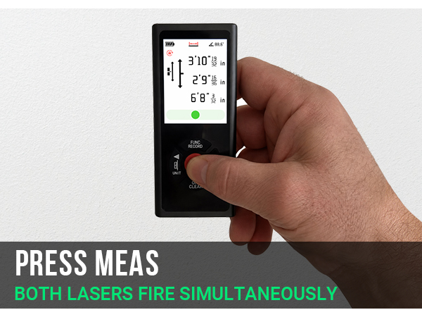Press MEAS button to fire both lasers simultaneously and display three measurements APP_M3P1