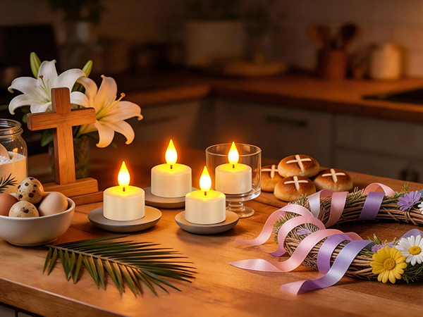 rechargeable electric votive LED tea lights with remote timer Easter decorations